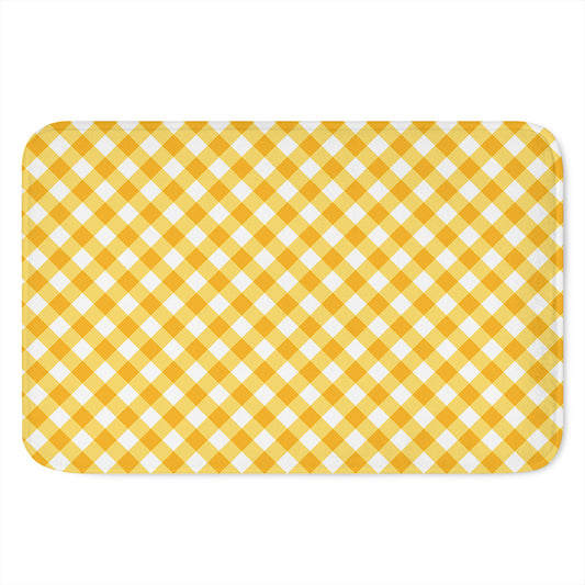 Honey Yellow And White Gingham Print Indoor Door Mat