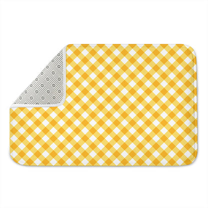 Honey Yellow And White Gingham Print Indoor Door Mat