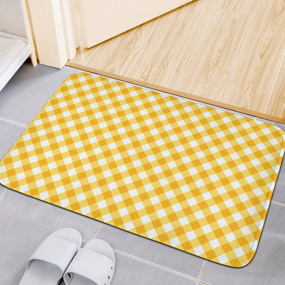 Honey Yellow And White Gingham Print Indoor Door Mat