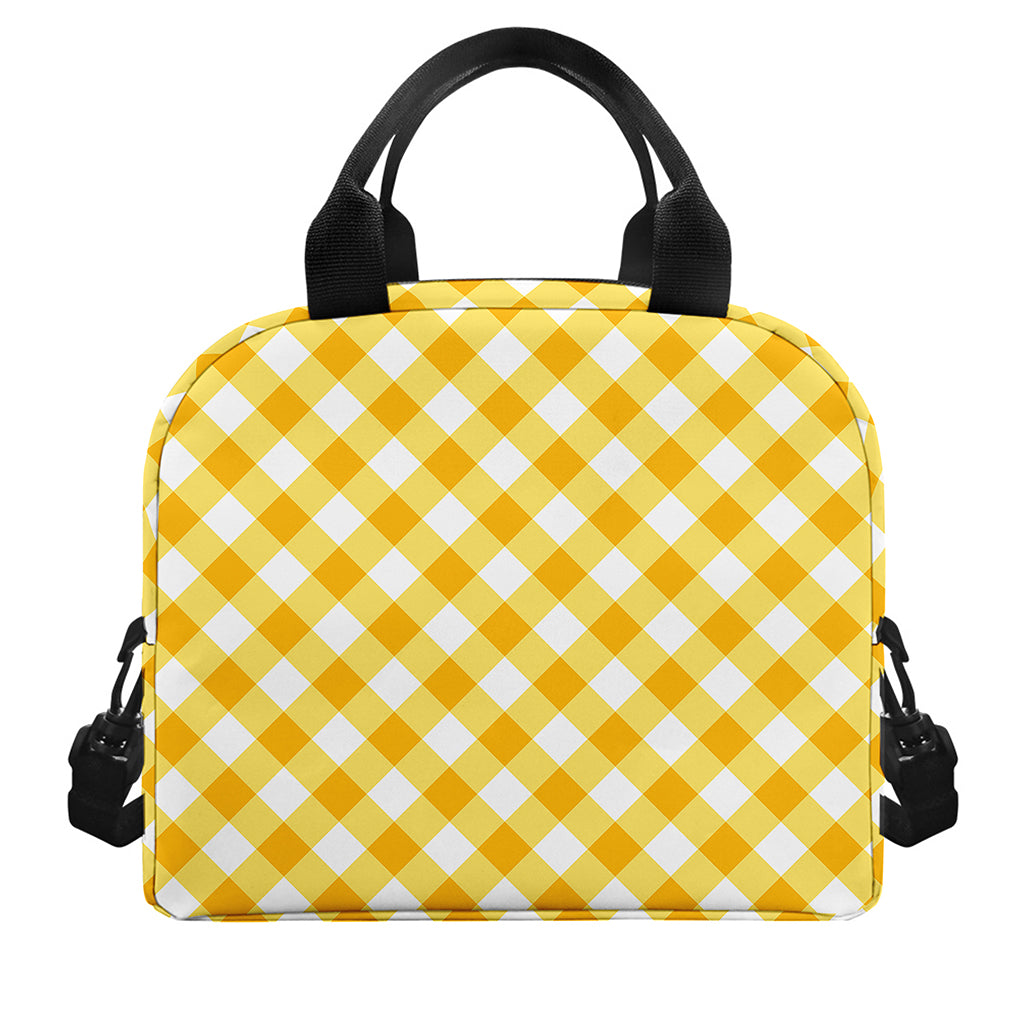 Honey Yellow And White Gingham Print Insulated Lunch Bag