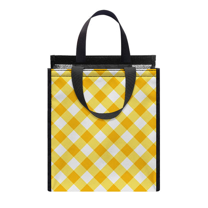Honey Yellow And White Gingham Print Insulated Lunch Tote