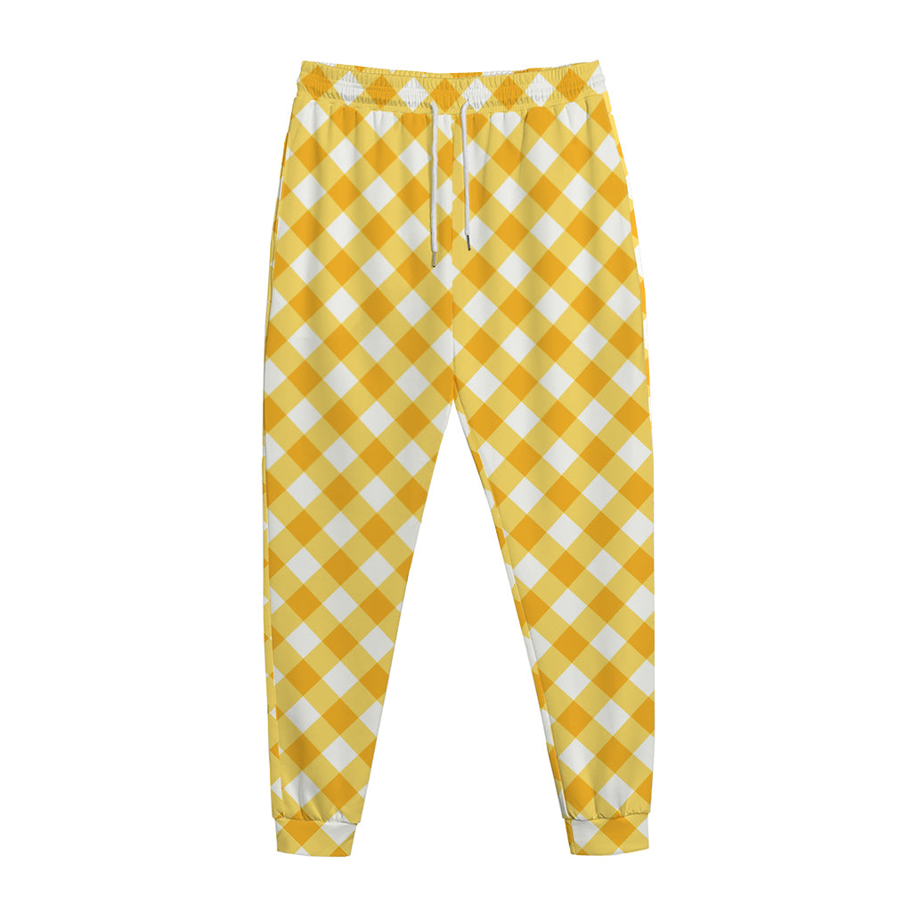 Honey Yellow And White Gingham Print Jogger Pants