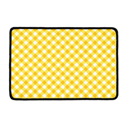Honey Yellow And White Gingham Print Kitchen Mat