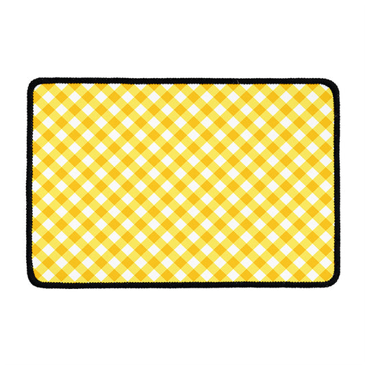 Honey Yellow And White Gingham Print Kitchen Mat