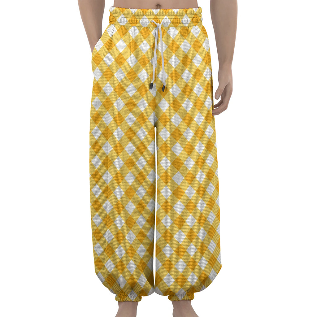 Honey Yellow And White Gingham Print Lantern Pants