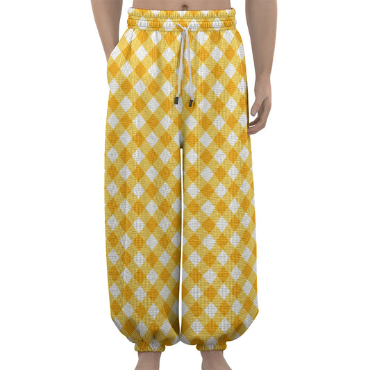Honey Yellow And White Gingham Print Lantern Pants