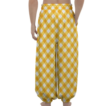 Honey Yellow And White Gingham Print Lantern Pants