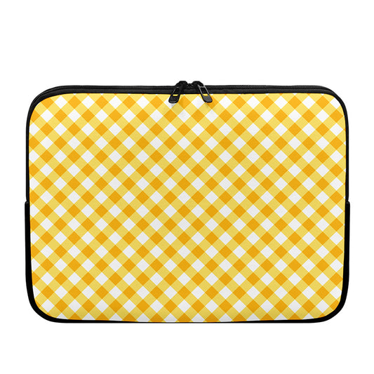 Honey Yellow And White Gingham Print Laptop Sleeve