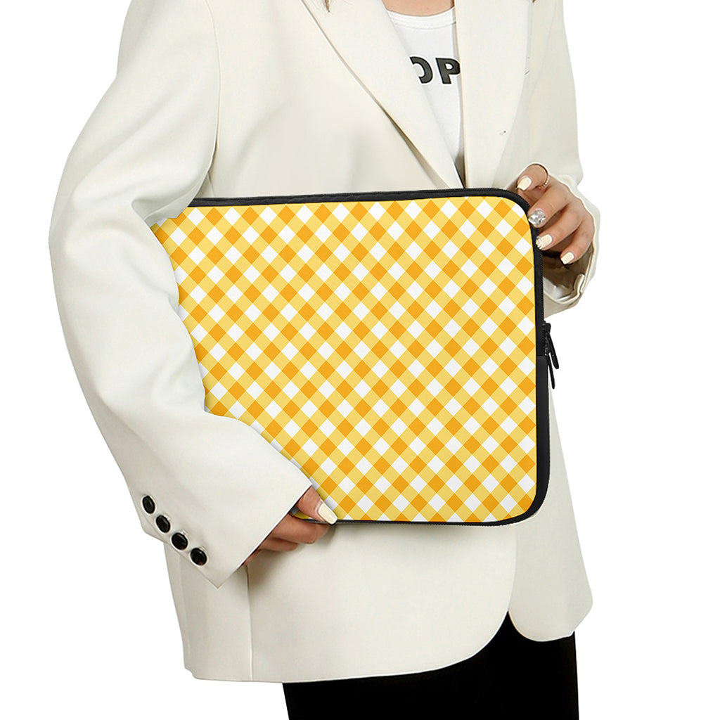 Honey Yellow And White Gingham Print Laptop Sleeve