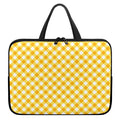 Honey Yellow And White Gingham Print Laptop Sleeve With Handle