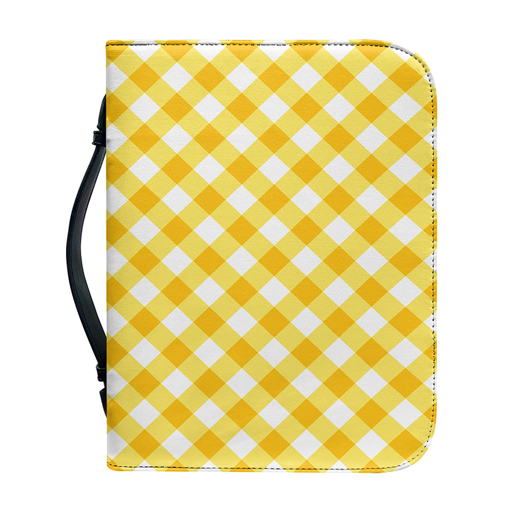 Honey Yellow And White Gingham Print Leather Bible Cover