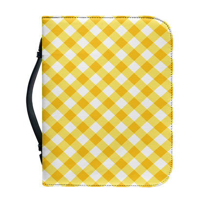 Honey Yellow And White Gingham Print Leather Bible Cover