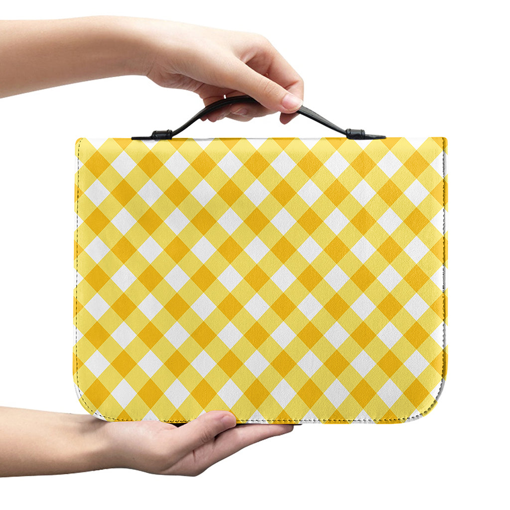 Honey Yellow And White Gingham Print Leather Bible Cover