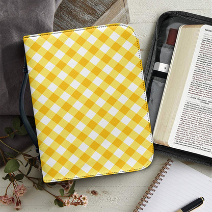 Honey Yellow And White Gingham Print Leather Bible Cover