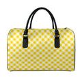 Honey Yellow And White Gingham Print Leather Duffel Bag