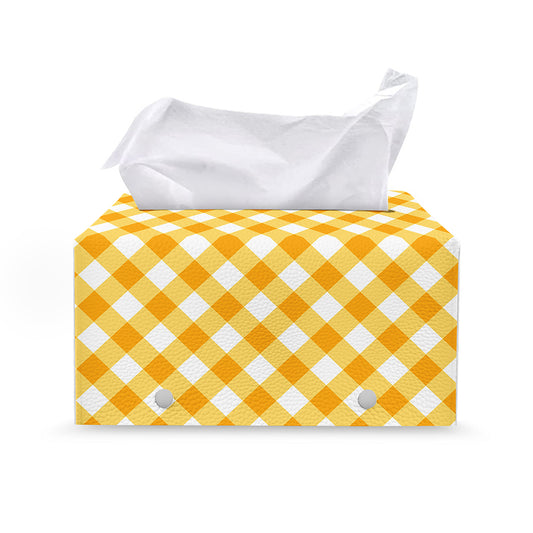 Honey Yellow And White Gingham Print Leather Tissue Box Cover