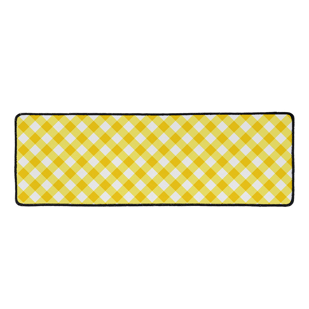 Honey Yellow And White Gingham Print Long Kitchen Mat