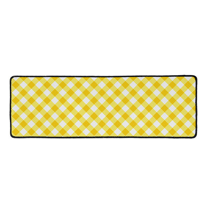 Honey Yellow And White Gingham Print Long Kitchen Mat