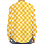 Honey Yellow And White Gingham Print Long Sleeve Baseball Jersey