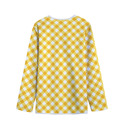Honey Yellow And White Gingham Print Long Sleeve Short Coat