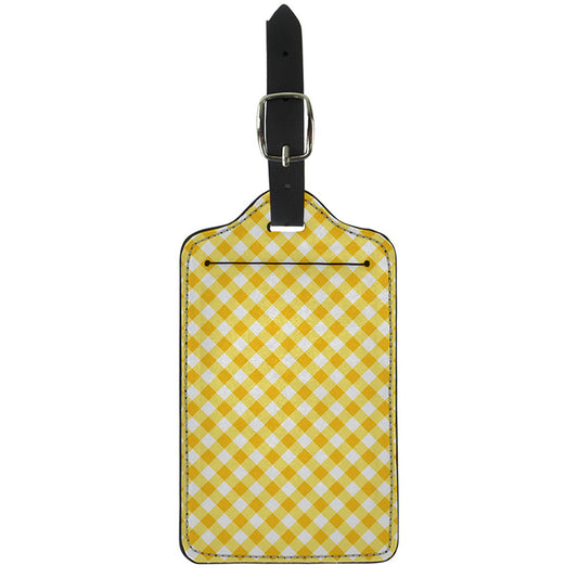 Honey Yellow And White Gingham Print Luggage Tag