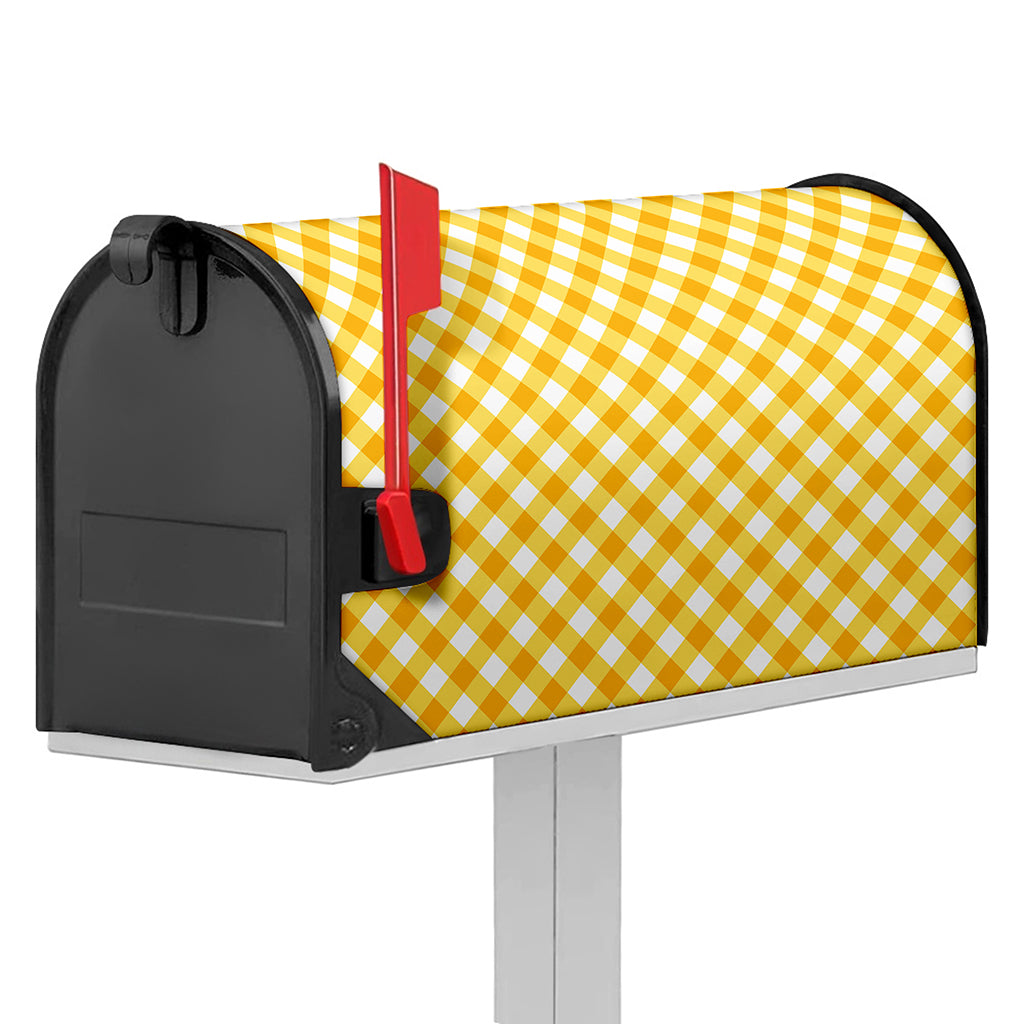 Honey Yellow And White Gingham Print Mailbox Cover