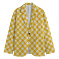 Honey Yellow And White Gingham Print Men's Blazer