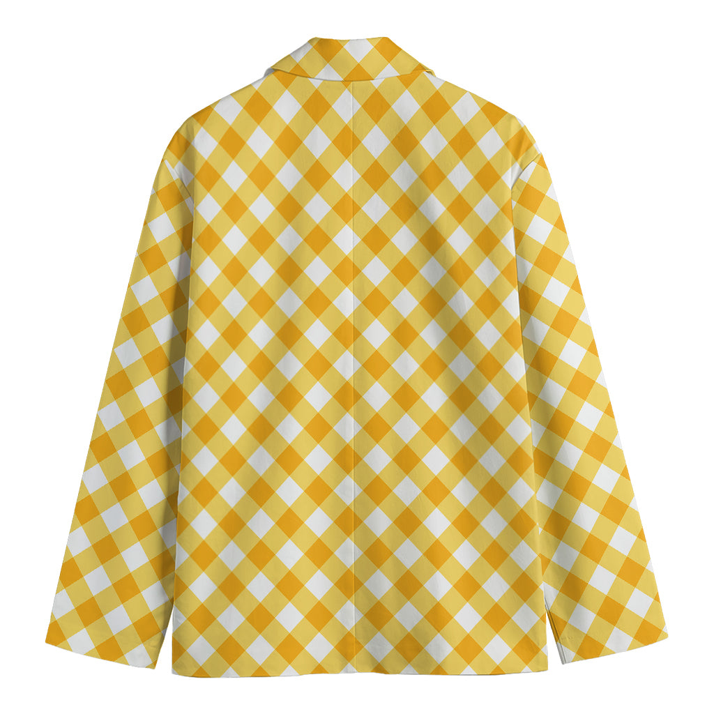 Honey Yellow And White Gingham Print Men's Blazer