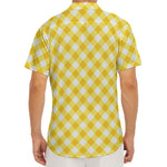 Honey Yellow And White Gingham Print Men's Deep V-Neck Shirt