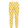 Honey Yellow And White Gingham Print Men's Leggings