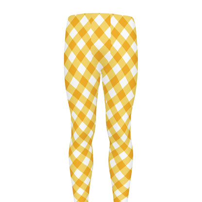 Honey Yellow And White Gingham Print Men's leggings