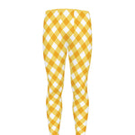 Honey Yellow And White Gingham Print Men's leggings