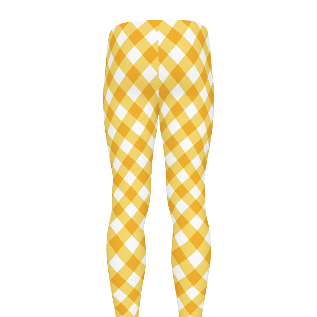 Honey Yellow And White Gingham Print Men's leggings