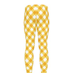 Honey Yellow And White Gingham Print Men's leggings