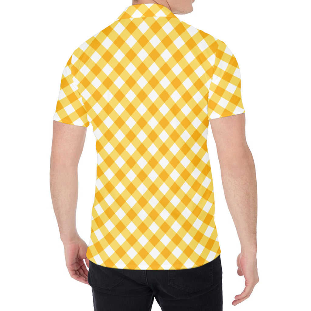Honey Yellow And White Gingham Print Men's Shirt