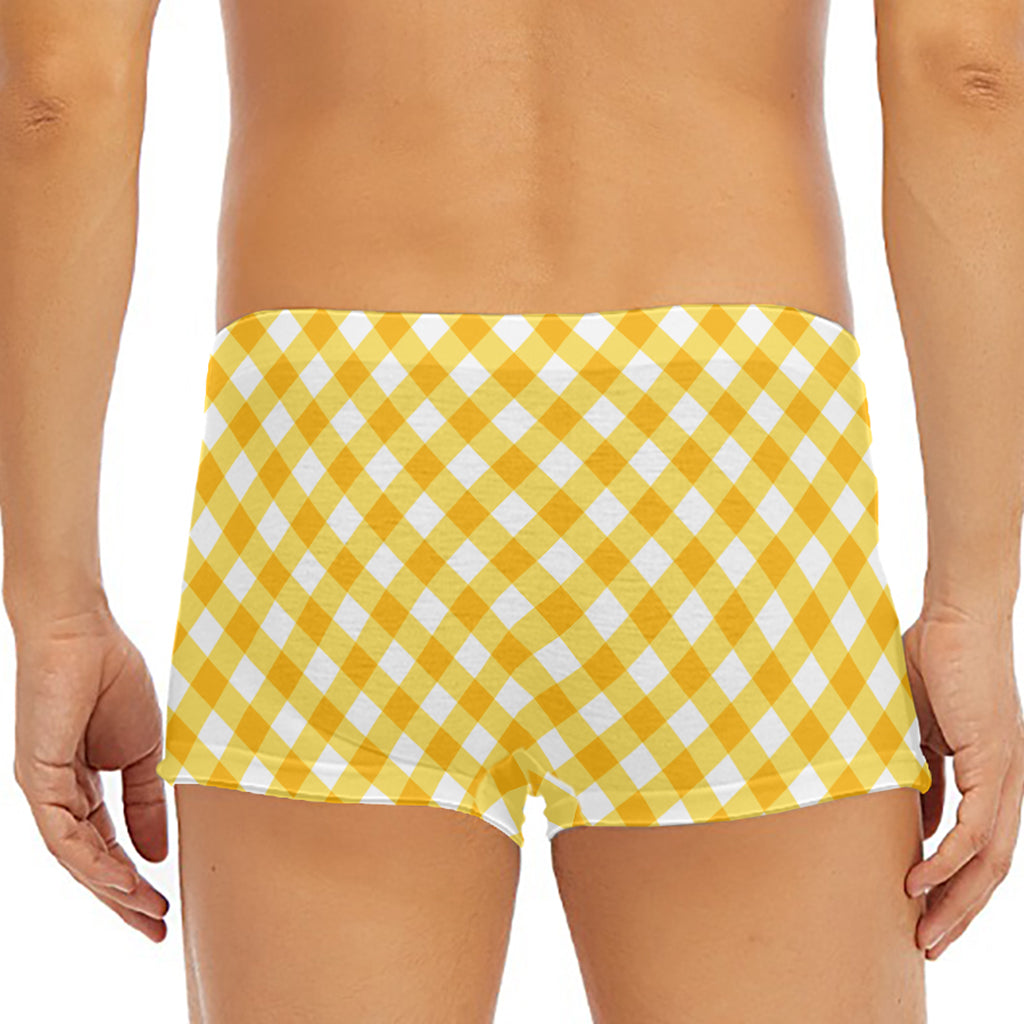 Honey Yellow And White Gingham Print Men's Short Boxer Briefs