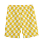 Honey Yellow And White Gingham Print Men's Sports Shorts
