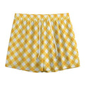 Honey Yellow And White Gingham Print Mesh Shorts