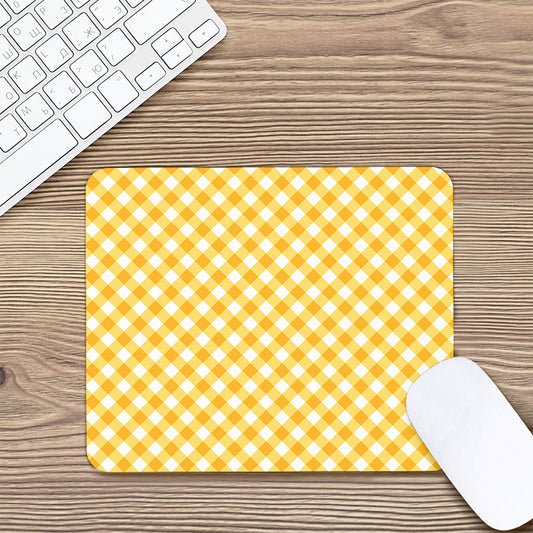 Honey Yellow And White Gingham Print Mouse Pad
