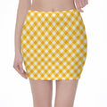Honey Yellow And White Gingham Print Pencil Mini Skirt