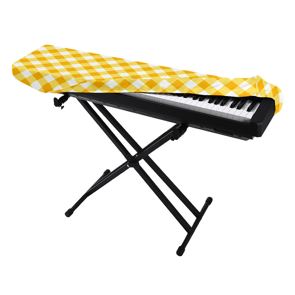 Honey Yellow And White Gingham Print Piano Keyboard Cover