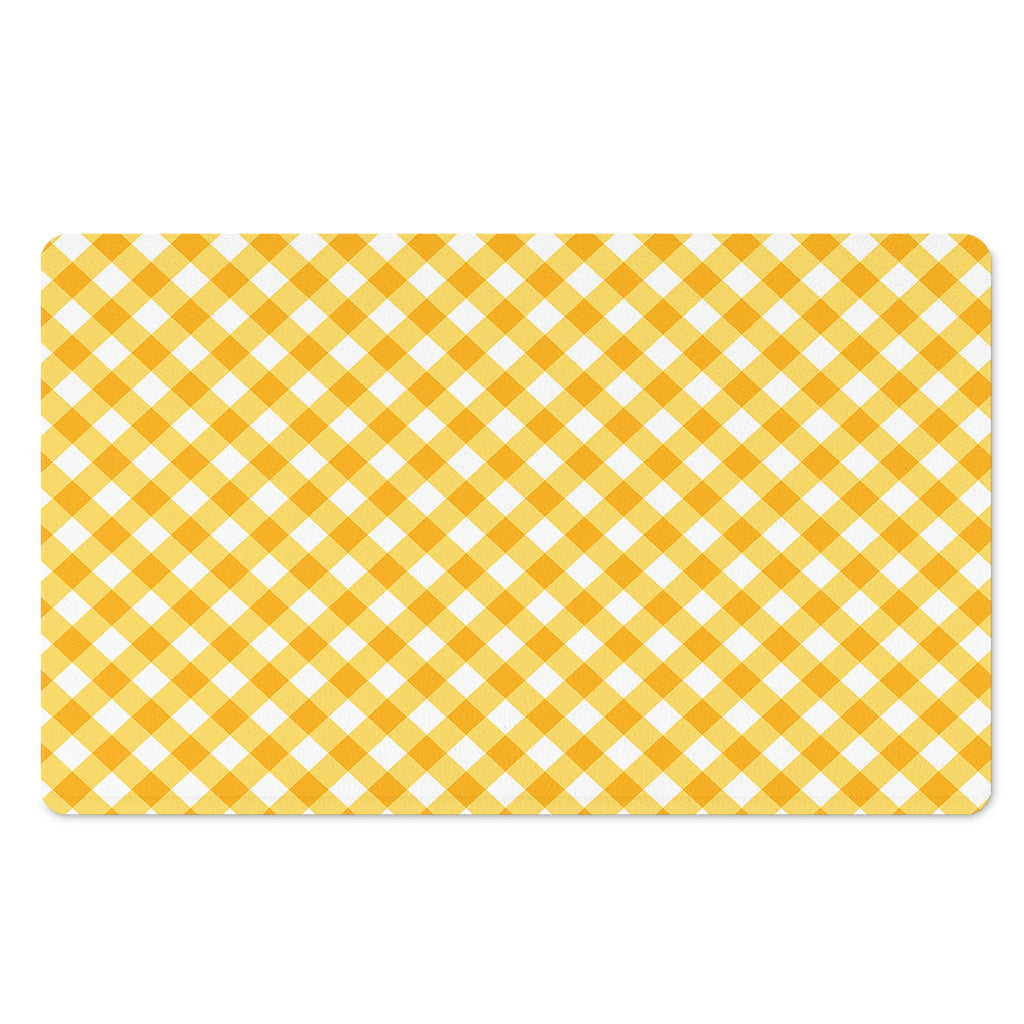 Honey Yellow And White Gingham Print Polyester Doormat