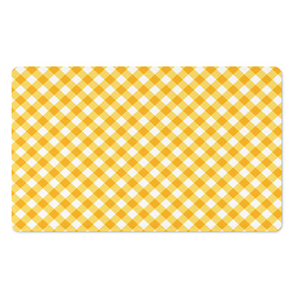 Honey Yellow And White Gingham Print Polyester Doormat