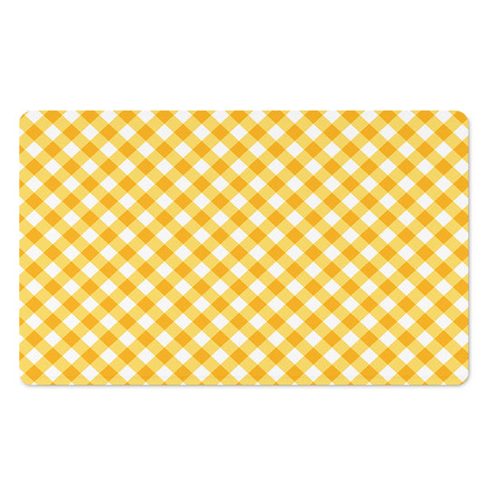 Honey Yellow And White Gingham Print Polyester Doormat