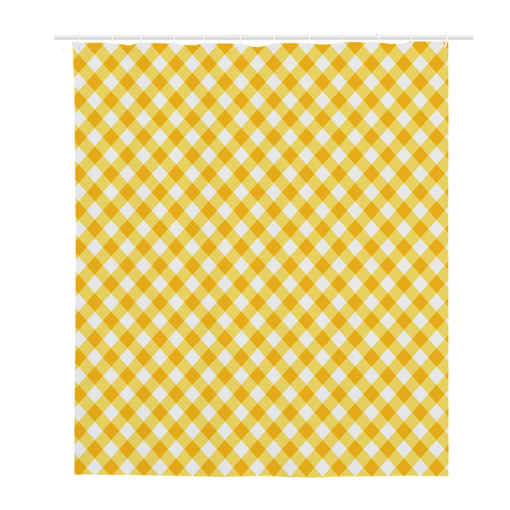 Honey Yellow And White Gingham Print Polyester Shower Curtain