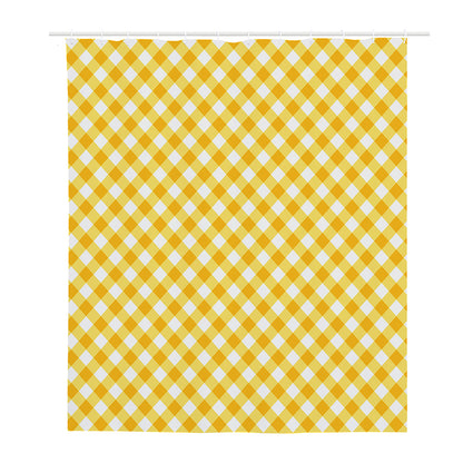 Honey Yellow And White Gingham Print Polyester Shower Curtain