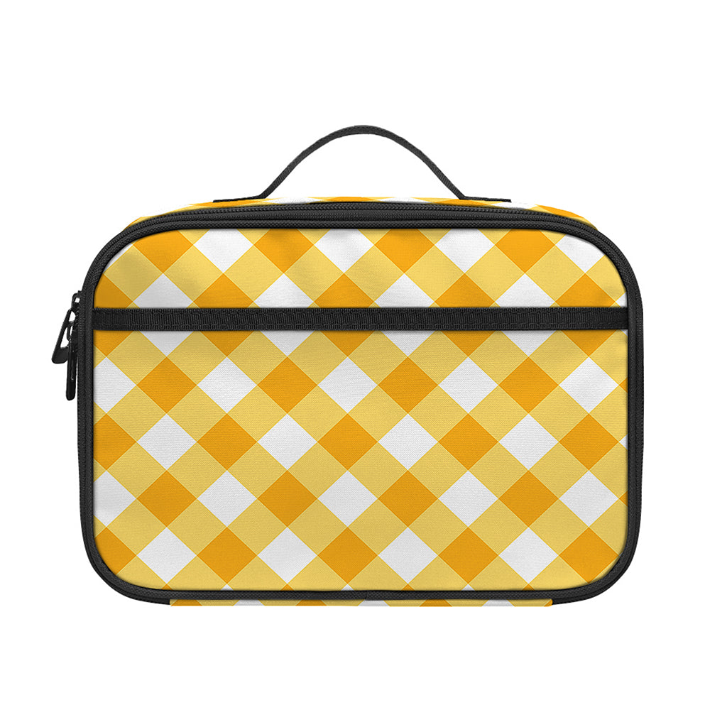Honey Yellow And White Gingham Print Portable Lunch Bag