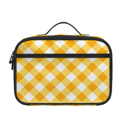Honey Yellow And White Gingham Print Portable Lunch Bag