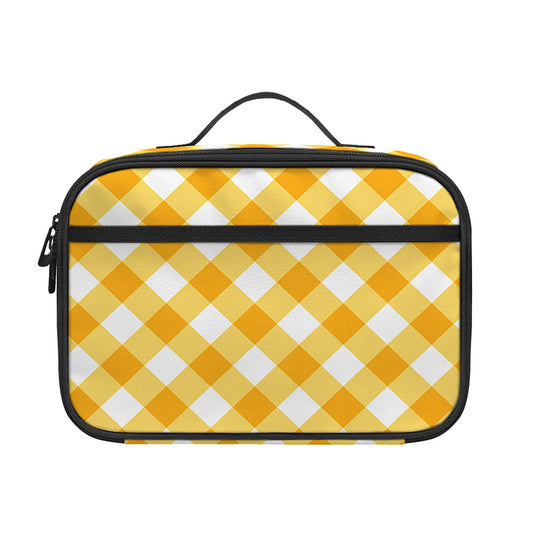 Honey Yellow And White Gingham Print Portable Lunch Bag