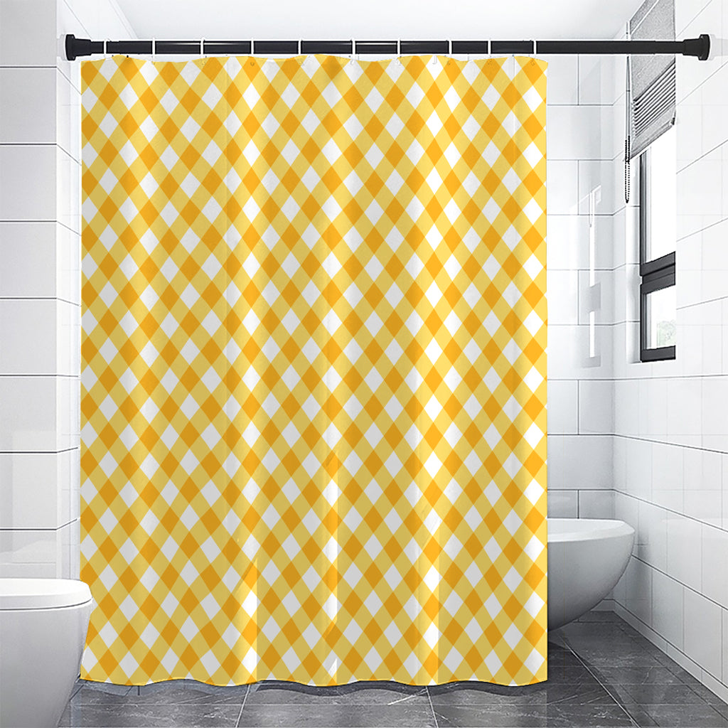 Honey Yellow And White Gingham Print Premium Shower Curtain